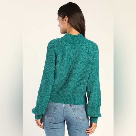 Lulus Seasonally Sweet Teal Green Chenille Mock Neck Sweater, Size XS - Picture 4 of 9